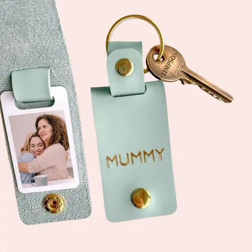Personalized Vegan Leather Keychain - Custom Photo Gift for Mom | Mother's Day & Christmas Present