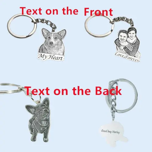 Custom Silver Pet Memorial Keychain - Personalized Engraved Dog Portrait Keyring | Gift for Pet Lovers