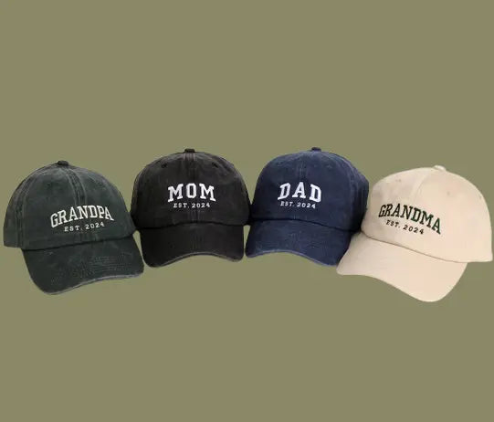 Personalized Vintage Baseball Cap - Custom Embroidered Date Hat for New Grandparents | Pregnancy Announcement Gift