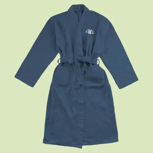 Custom Embroidered Men's Waffle Robe - Personalized Navy Blue Bathrobe | Groomsmen & Best Man Gift