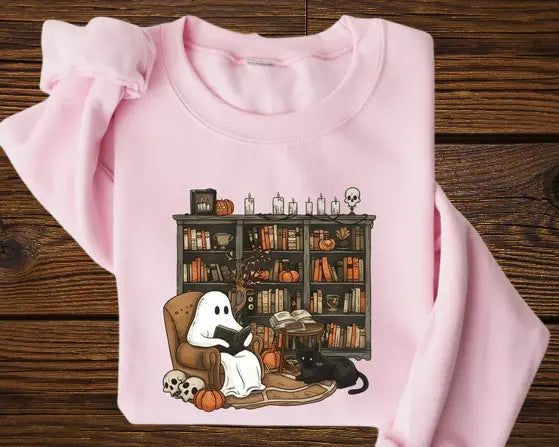 Vintage Ghost Reading Books Sweatshirt - Cute Librarian Halloween Shirt | Teacher Appreciation Gift