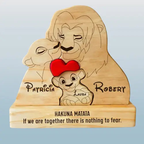 Custom Wooden Lion Family Jigsaw Puzzle - Engravable Animal Portrait Gift with Name