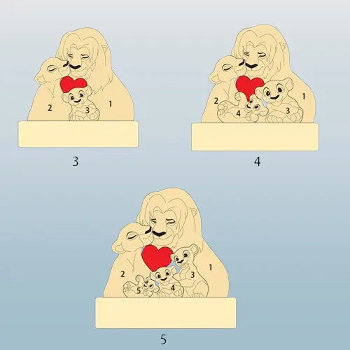 Custom Wooden Lion Family Jigsaw Puzzle - Engravable Animal Portrait Gift with Name