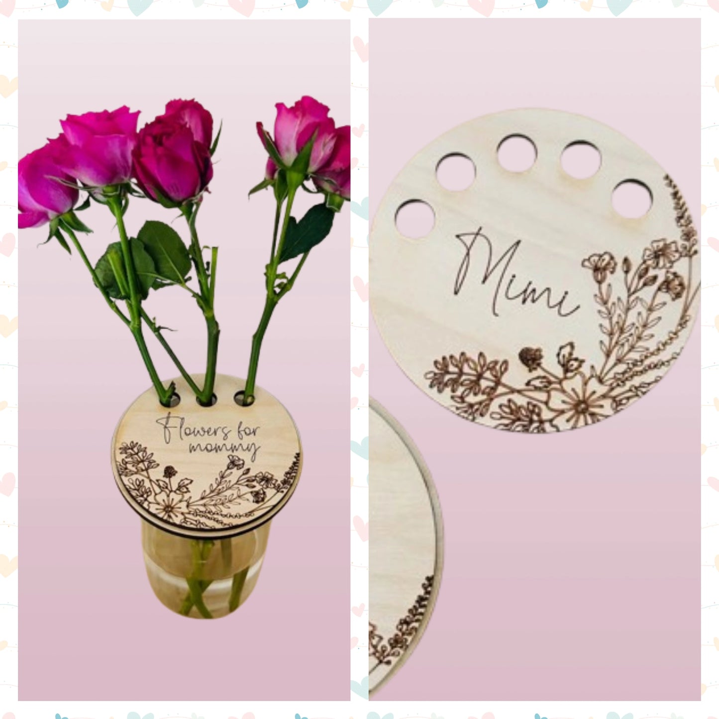 Custom Engraved Flower Vase for Mom - Personalized Mother's Day Gift with Floral Design | Unique Keepsake for Grandma