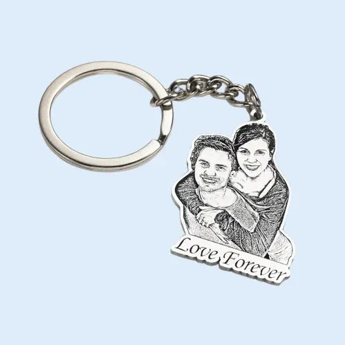 Custom Silver Pet Memorial Keychain - Personalized Engraved Dog Portrait Keyring | Gift for Pet Lovers