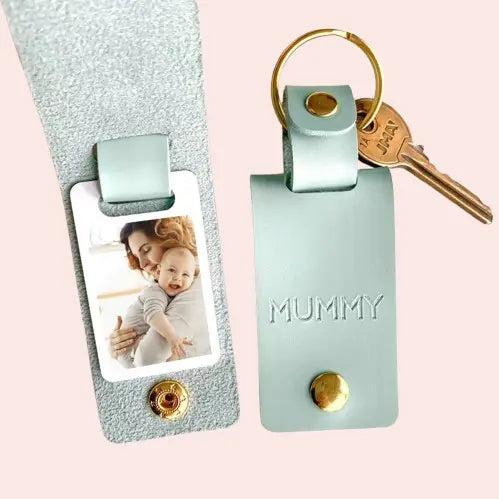 Personalized Vegan Leather Keychain - Custom Photo Gift for Mom | Mother's Day & Christmas Present