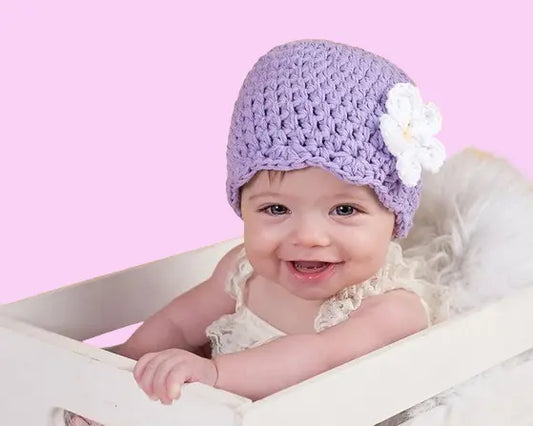 Personalized Crochet Baby Girl Beanie - 6-9 Months Floral Winter/Spring Hat | Photography Props & Gifts