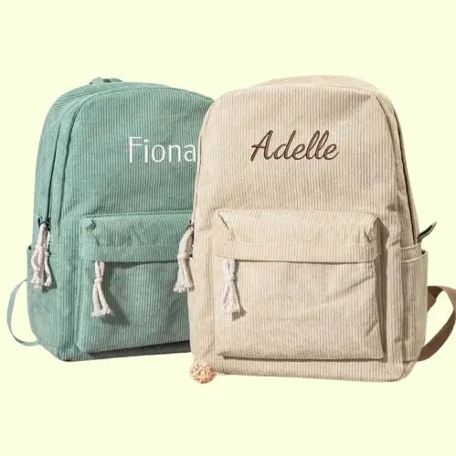 Custom Embroidered Kids Backpack - Personalized Corduroy Book Bag with Name | Unique Birthday Gift for Children