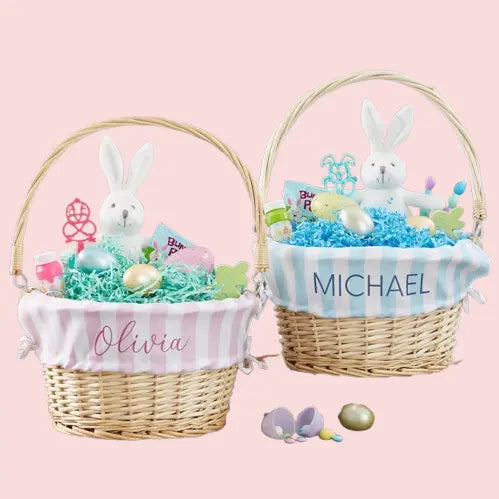 Personalized Easter Basket - Natural Striped Kids Easter Gift with Custom Name
