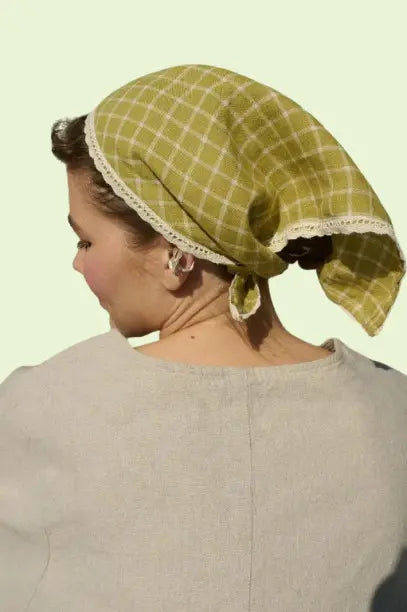 Bohemian Linen Bandana Scarf - Handmade with Cotton Trim, Versatile Headband & Hair Accessory for Women, Natural Fiber Fashion