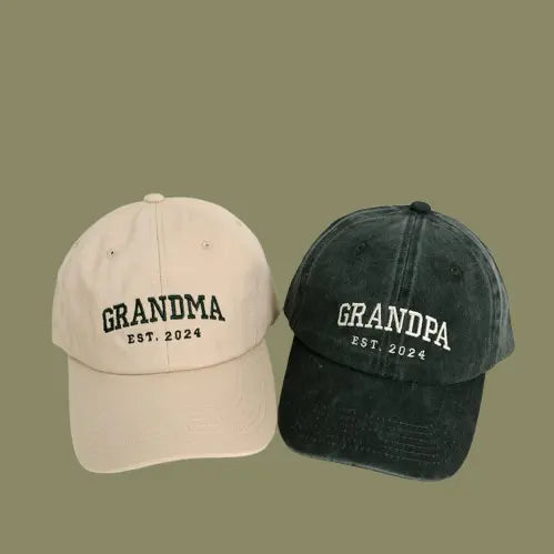 Personalized Vintage Baseball Cap - Custom Embroidered Date Hat for New Grandparents | Pregnancy Announcement Gift