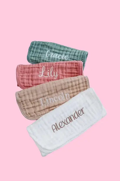 Personalized Muslin Burp Cloth - Custom Embroidered Baby Shower Favor