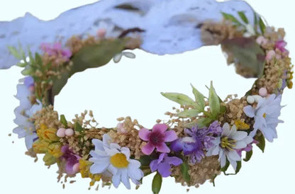 Bohemian Daisy Flower Crown - Wildflower Headpiece for Weddings, Cake Smash Photos & Flower Girls | Handmade Boho Bridal Hair Wreath