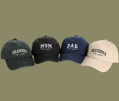 Personalized Vintage Baseball Cap - Custom Embroidered Date Hat for New Grandparents | Pregnancy Announcement Gift
