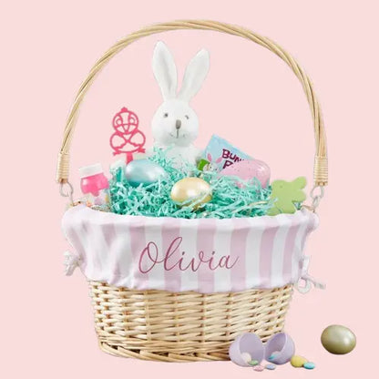Personalized Easter Basket - Natural Striped Kids Easter Gift with Custom Name