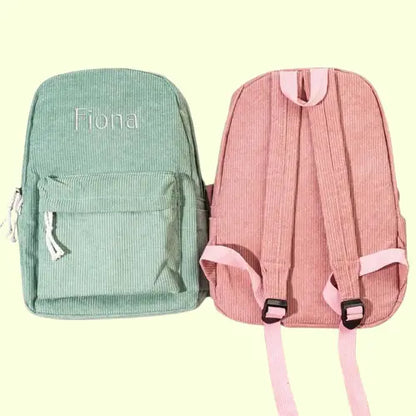 Custom Embroidered Kids Backpack - Personalized Corduroy Book Bag with Name | Unique Birthday Gift for Children