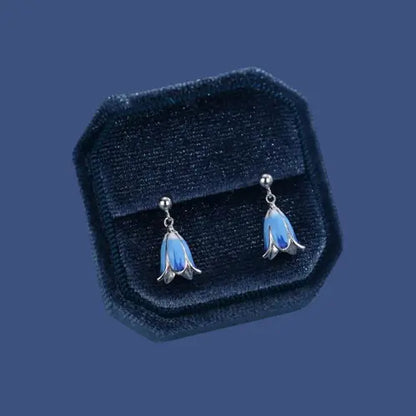 Delicate Bluebell Flower Earrings - Sterling Silver & Enamel Dangle Studs | Spring Floral Jewelry Gift