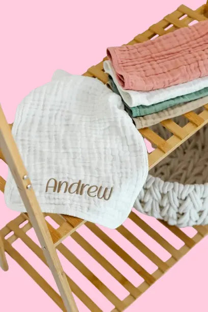 Personalized Muslin Burp Cloth - Custom Embroidered Baby Shower Favor
