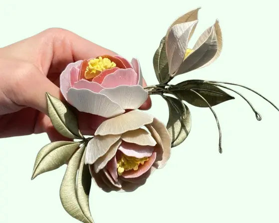 Exquisite Hanfu Hairpin - Handmade Hairpin with Traditional Zen Flower Technique | Intangible Cultural Heritage Rose Design | Mother's Day Gift