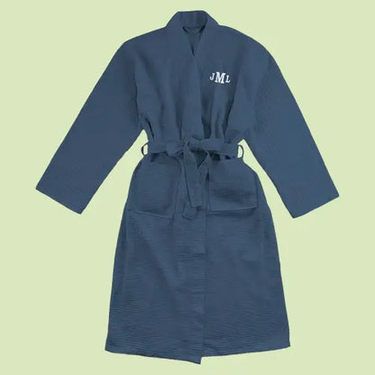 Custom Embroidered Men's Waffle Robe - Personalized Navy Blue Bathrobe | Groomsmen & Best Man Gift