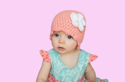 Personalized Crochet Baby Girl Beanie - 6-9 Months Floral Winter/Spring Hat | Photography Props & Gifts