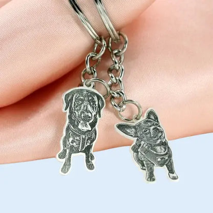Custom Silver Pet Memorial Keychain - Personalized Engraved Dog Portrait Keyring | Gift for Pet Lovers
