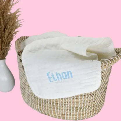 Personalized Muslin Burp Cloth - Custom Embroidered Baby Shower Favor