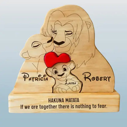 Custom Wooden Lion Family Jigsaw Puzzle - Engravable Animal Portrait Gift with Name
