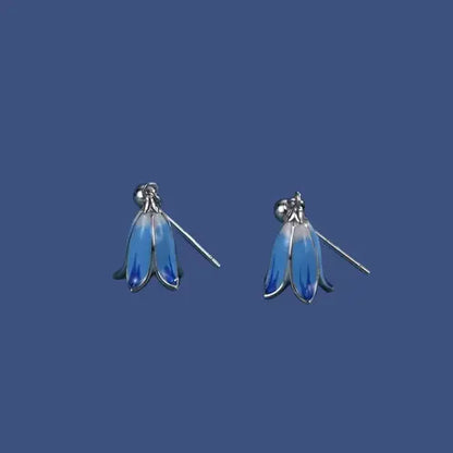 Delicate Bluebell Flower Earrings - Sterling Silver & Enamel Dangle Studs | Spring Floral Jewelry Gift