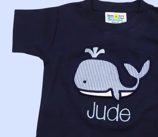 Personalized Nautical Whale T-Shirt & Seersucker Shorts Set for Toddler Boys | 1st Birthday Outfit Gift (Navy Blue)