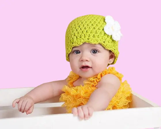 Personalized Crochet Baby Girl Beanie - 6-9 Months Floral Winter/Spring Hat | Photography Props & Gifts