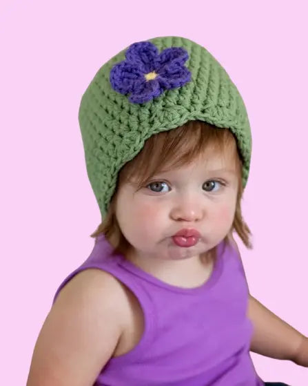 Personalized Crochet Baby Girl Beanie - 6-9 Months Floral Winter/Spring Hat | Photography Props & Gifts
