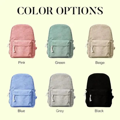 Custom Embroidered Kids Backpack - Personalized Corduroy Book Bag with Name | Unique Birthday Gift for Children