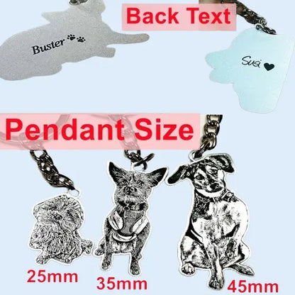 Custom Silver Pet Memorial Keychain - Personalized Engraved Dog Portrait Keyring | Gift for Pet Lovers