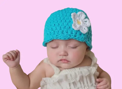 Personalized Crochet Baby Girl Beanie - 6-9 Months Floral Winter/Spring Hat | Photography Props & Gifts