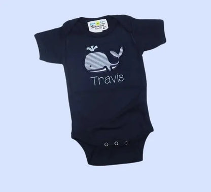 Personalized Nautical Whale T-Shirt & Seersucker Shorts Set for Toddler Boys | 1st Birthday Outfit Gift (Navy Blue)