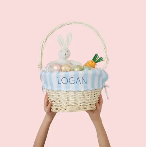 Personalized Easter Basket - Natural Striped Kids Easter Gift with Custom Name