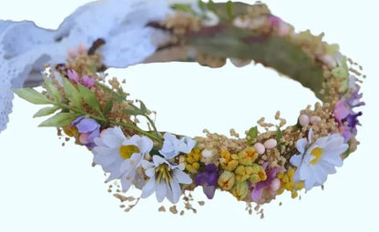 Bohemian Daisy Flower Crown - Wildflower Headpiece for Weddings, Cake Smash Photos & Flower Girls | Handmade Boho Bridal Hair Wreath