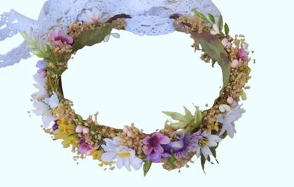 Bohemian Daisy Flower Crown - Wildflower Headpiece for Weddings, Cake Smash Photos & Flower Girls | Handmade Boho Bridal Hair Wreath