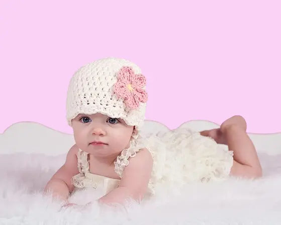 Personalized Crochet Baby Girl Beanie - 6-9 Months Floral Winter/Spring Hat | Photography Props & Gifts