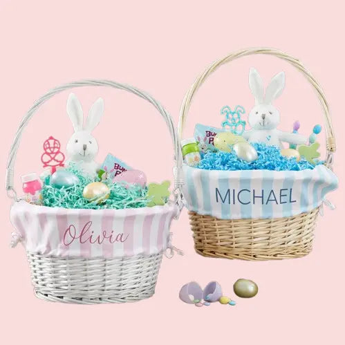 Personalized Easter Basket - Natural Striped Kids Easter Gift with Custom Name