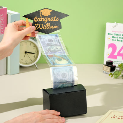 Personalized Graduation Cap Pull Out Money Gift Box Money Holder with 30pcs Transparent Bags Gift for Graduates